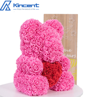 Usine Directe Fleur Artificielle Éternelle Rose Grand Ours En Peluche Amour Coeur 40CM PE Rose Ours Avec Boîte Cadeau