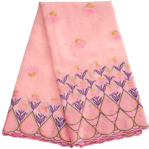 Tissu en dentelle <span class=keywords><strong>de</strong></span> coton africain avec broderie <span class=keywords><strong>de</strong></span> pierres et motifs floraux 2023, 5 yards, tissu en dentelle <span class=keywords><strong>suisse</strong></span> pour robes <span class=keywords><strong>de</strong></span> soirée femme, à coudre 3281 - Product Image 1