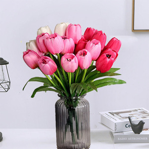 Fleurs de tulipes artificielles, bouquet en soie à 9 têtes, 40 cm, décoration de la maison, accessoires de mariage - Product Image 1