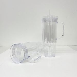 USA Clear Acrylic 40oz Snow Globe Cup Transparent <b>Double</b> <b>Wall</b> Pre-Drilled Hole Glitter Snowglobe Plastic Tumbler <b>Mug</b> with Handle - Product Image 2