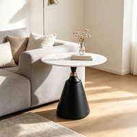 Tables basses d'appoint rondes en métal effet marbre blanc de luxe, ensemble de 2, pour la maison, l'hôtel, le restaurant