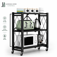 Étagère de rangement de cuisine multifonctionnelle à trois niveaux, support pour four à micro-ondes en métal avec roulettes pour l'organisation des appareils électroménagers