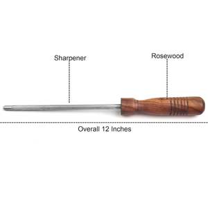 High Quality 12" Vintage Style Rose Wood Handle Steel Knife Honing and <b>Sharpening</b> Rod Super Fine Grit Kitchen Tool - Product Image 3