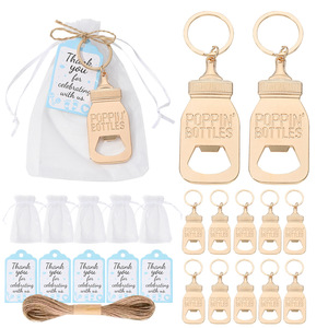 Porte-clés ouvre-bouteille Poppin Bottles en or, cadeaux de fête de naissance, cadeaux d'anniversaire, alliage de zinc, lot de 12 - Product Image 1