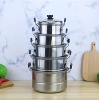 Lot de 10 Casseroles et Marmites en Acier Inoxydable Style Américain, Ensemble de Batterie de Cuisine Épaisse pour Soupes et Plats Profonds