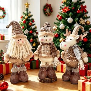 LINGKAI Brown Sequin Retractable Handcrafted Eco-Friendly Christmas Dolls Standing Gnome Snowman Reindeer Plush Figurines <b>Table</b> - Product Image 2