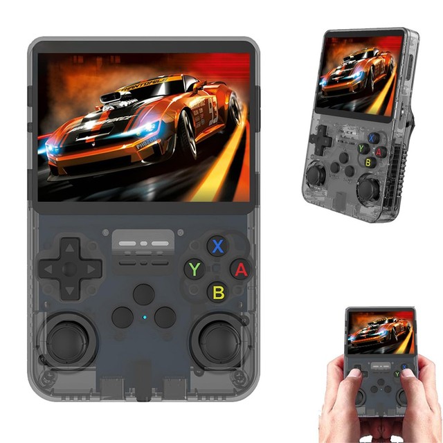 R36s 3.5 Inch IPS Screen Handheld Retro Game Console with 64G TF Card - Transparent Black