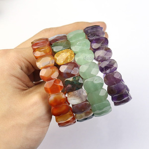 Wholesale Natural Faceted Rectangle Stone Oval <strong>Beaded</strong> <strong>Bracelet</strong>, Healing Gemstone Elastic Durable <strong>Bracelets</strong> for Women Gift - Product Image 3