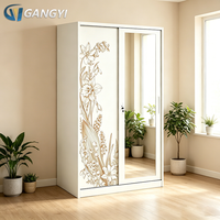 Armoire de chambre à coucher blanche à 2 portes coulissantes en acier, avec miroir, design simple et imprimé métallique