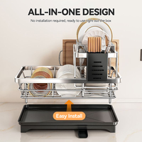 Égouttoir à vaisselle multifonctionnel en acier inoxydable 304 pour évier, égouttoir moderne à 2 niveaux pour cuisine, support de rangement avec drain