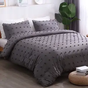 Dark Gray Tufted Dot Comforter Set King Size Washed Microfiber Bedding Set 3PCS Boho Comforter Soft Jacquard Lightweight