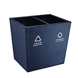 Poubelle double en cuir à toit ouvert, poubelle décorative pour chambre d'hôtel, poubelle en métal pour l'intérieur - Product Image 2