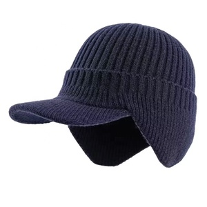 Hommes& # Chapeau d'hiver avec visière, bonnet de baseball avec visière, chapeau de <span class=keywords><strong>ski</strong></span>, chapeau de chasse chaud doublé de polaire avec oreilles, tricot unisexe pour adultes - Product Image 3