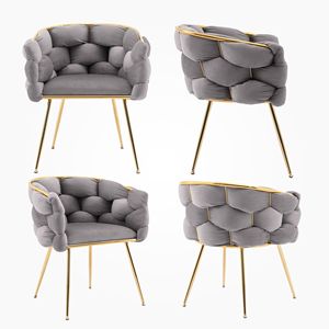 Chaise de salle à manger moderne en velours <span class=keywords><strong>gris</strong></span> de luxe léger avec cadre en métal doré et accoudoirs, idéale pour l'hôtellerie, la restauration et les cafés (vente en gros) - Product Image 2