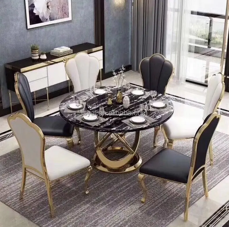 Novo café nórdico moderno conjunto de jantar e cadeira usado redondo banquete venda luxuoso centro mesa
