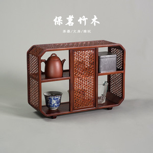Étagère de présentation antique en bambou tressé laqué, support de rangement pour service à thé, ornement rétro multi-compartiments pour salon de thé, surplus de stock. - Product Image 4