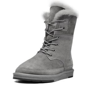 여성 Shearling 가죽 양피 클래식 레이스 중반 송아지 플랫 모피 겨울 스노우 부츠 - Product Image 5