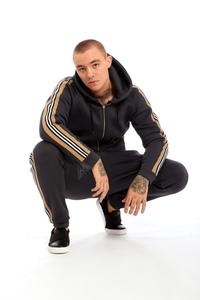 Diseño personalizado Slim Fit rayas Jogger trajes para los hombres nuevo logotipo de la marca de invierno ropa de calle ropa negra Panel vino con capucha de talla grande - Product Image 6