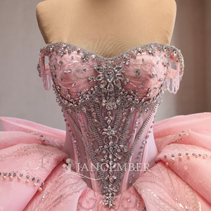 Rsm261107 Crystal Beaded Bodice Pink Ball Gown Gorgeous Voluminous <b>Silver</b> Embellished Train Quinceanera <b>Dress</b> Jancember - Product Image 6
