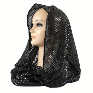 Lightweight <b>Sequins</b> Headscarf Breathable 45x42cm Solid Color Ladies Shawl Ethnic Style Head Cover - Product Image 1