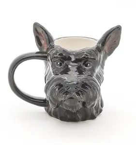 แก้วเซรามิกรูปสุนัข3d,ถ้วยชามดีไซน์น่ารักสีดำพร้อม Handpaint 3D