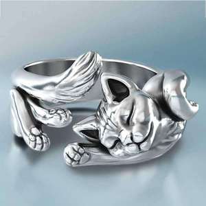 Anello Aperto Regolabile con Totem di Gatto Vintage per Donne, Gioiello da Dito alla Moda - Product Image 3