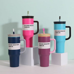Gobelet isotherme en acier inoxydable de 40 oz avec poignée, logo personnalisé, double paroi isolée, avec couvercle à paille pour voiture - Product Image 4