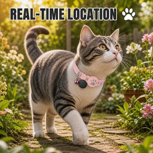 ปลอกคอแมวพร้อมตัวติดตาม ใช้งานร่วมกับ Find My ได้ ปลอดภัยเมื่อถอดออกได้ ปรับขนาดได้ สะท้อนแสง ลายอุ้งเท้า น้ำหนักเบา ไนลอน มีกระดิ่ง สำหรับแมวตัวเล็ก - Product Image 3