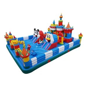 kids inflatable amusement park, jumping bouncer slide with obstacle course and inflatable maze