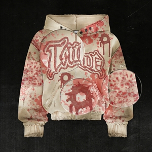 TAIDE Vintage Retro Zip up Hoodie Unisex Heavyweight Acid Wash Distressed Streetwear Sweatshirt Oversized Fit Y2K <strong>Clothing</strong> - Product Image 2