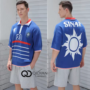 Maillot de football surdimensionné pour homme avec logo personnalisé, manches classiques, <span class=keywords><strong>tissu</strong></span> peigné, motif imprimé, respirant, tricot vintage décontracté - Product Image 3