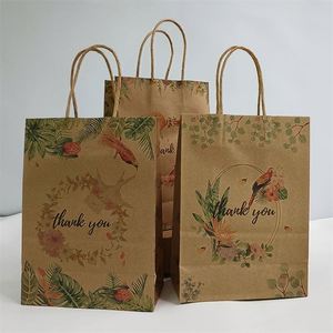 KUAIMA Thank You Kraft <b>Paper</b> Wedding Gift Bags for Guest 11cm Small Business Packaging <b>Paper</b> Bag Flower Printed <b>Pattern</b> - Product Image 1