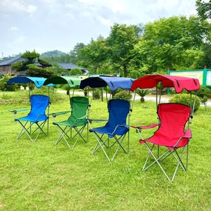 Chaise de pêche avec cadre métallique et pare-soleil, chaise de <span class=keywords><strong>camping</strong></span> et de plage d'extérieur avec dossier pare-soleil, design pliable, <span class=keywords><strong>fauteuil</strong></span> portable - Product Image 1