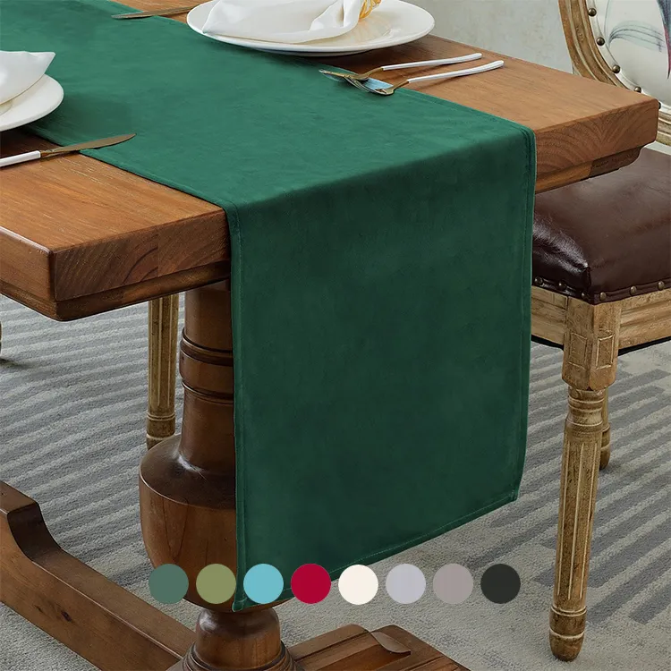 Taplak meja makan mewah, taplak meja hijau zamrud gelap untuk meja bulat
