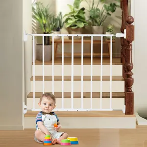 EN1930视觉侧压可伸展婴儿和宠物安全金属楼梯门白色