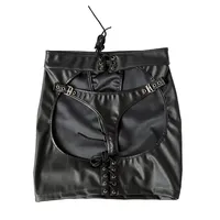 Jupe en cuir pour fessée, en cuir PU noir, à lacets, avec fente ouverte, pour femmes, tenue de club de nuit exotique, vêtements sexy
