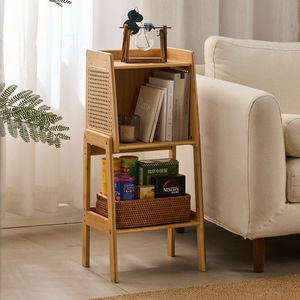 Bibliothèque moderne en rotin avec étagère de rangement en bambou pour salon, usage domestique, design gain de place - Product Image 3