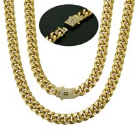 Collier chaîne cubaine en acier inoxydable plaqué or 14 carats PVD, largeur 6mm 8mm 10mm 12mm 14mm, avec boucle en zircon, style hip-hop