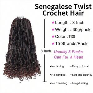 Cabello Africano de Alta Temperatura para Crochet, 12 Pulgadas, <span class=keywords><strong>Dos</strong></span> <span class=keywords><strong>Colas</strong></span> Trenzadas, Flor, Máquina, Doble Trama - Product Image 2