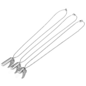 Collier urne commémorative pour animaux de compagnie en promotion - Cylindre porte-cendres en acier inoxydable avec empreinte de patte et breloque aile d'ange - Product Image 2