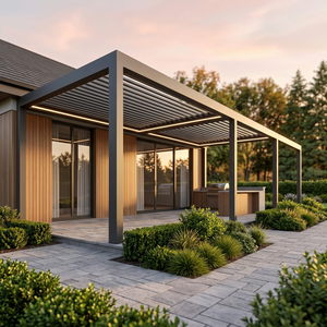 Pergola bioclimatique motorisée de luxe sur mesure 4x3 en alliage d'aluminium thermolaqué avec toit à lames orientables et éclairage LED - Product Image 1