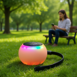 Haut-parleur Bluetooth portable Myrva Mini avec lumière LED colorée, batterie rechargeable, connectivité sans fil, corps en plastique rose - Product Image 2