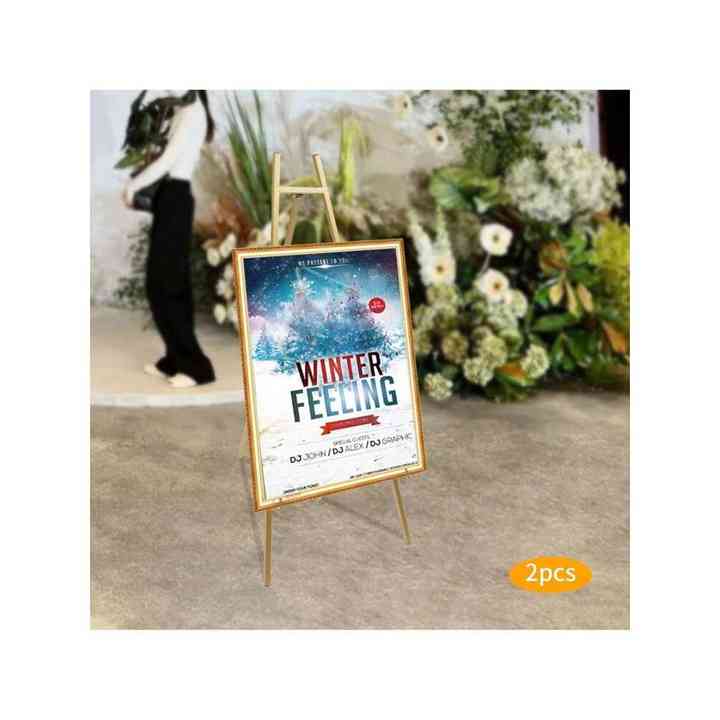 40.95inch Portable Gold Wedding Easel Stand Great for Weddings Exquisite Displays 2pcs Gold Steel Pipe Large Floor Banner Stands