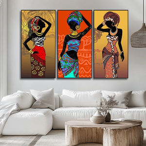 Cuadros Decorativos de Arte Africano de Mujeres Negras en Tríptico, Lienzos para Pared de Sala de Estar, Pósters y Cuadros Impresos al por Mayor - Product Image 2