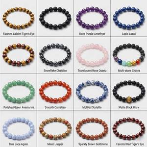 กำไลข้อมือหินธรรมชาติทรงกลมขนาด 6/8/10 มม. ทำจากอาเกต ประดับด้วยคริสตัลและลูกปัด สำหรับผู้หญิงและผู้ชาย ขายดี - Product Image 4