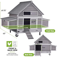 Poulailler mobile de haute qualité en bois de sapin pour l'extérieur, sur roues, avec toit en asphalte imperméable, 6 nichoirs, pour poules de jardin