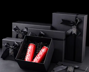 Boîte d'emballage cadeau rectangle en carton noir avec ruban pour cosmétiques avec logo personnalisé direct usine - Product Image 4