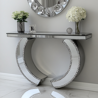 Table console moderne en bois massif de haute qualité avec miroir argenté pour salon et hôtel – Prix usine populaire