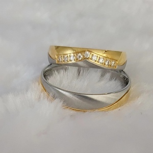 Anillos de boda de acero inoxidable chapado en oro, corona de piedra, anillo de boda - Product Image 3