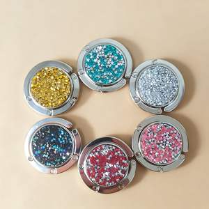 Gantungan Tas Lipat Logam Bulat Berkilau, Tanpa Bekas, untuk Meja, Hadiah Grosir - Product Image 1